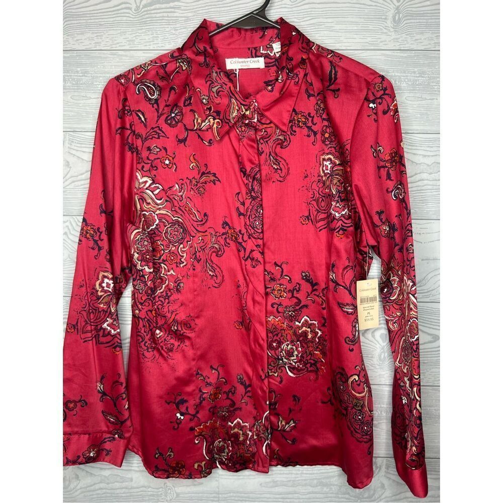Coldwater Creek Spaced floral shaped shirt, size PL 14-16 new with tags Ruby Red